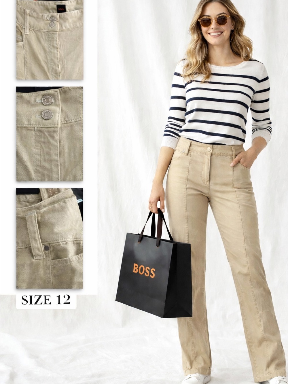 Boss Beige Straight-Leg Pants
